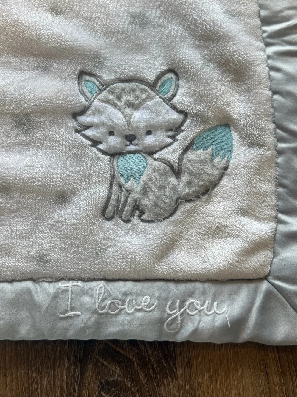 Wendy Bellissimo Gray stars blue Baby Blanket with Fox Embroidery - I Love You